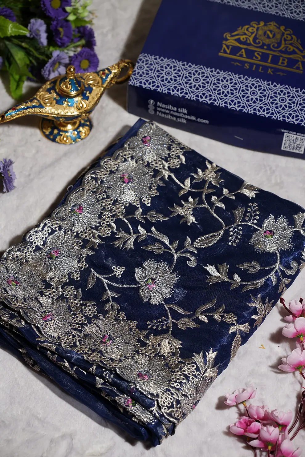 Navy blue soft seemari Muslin Saree